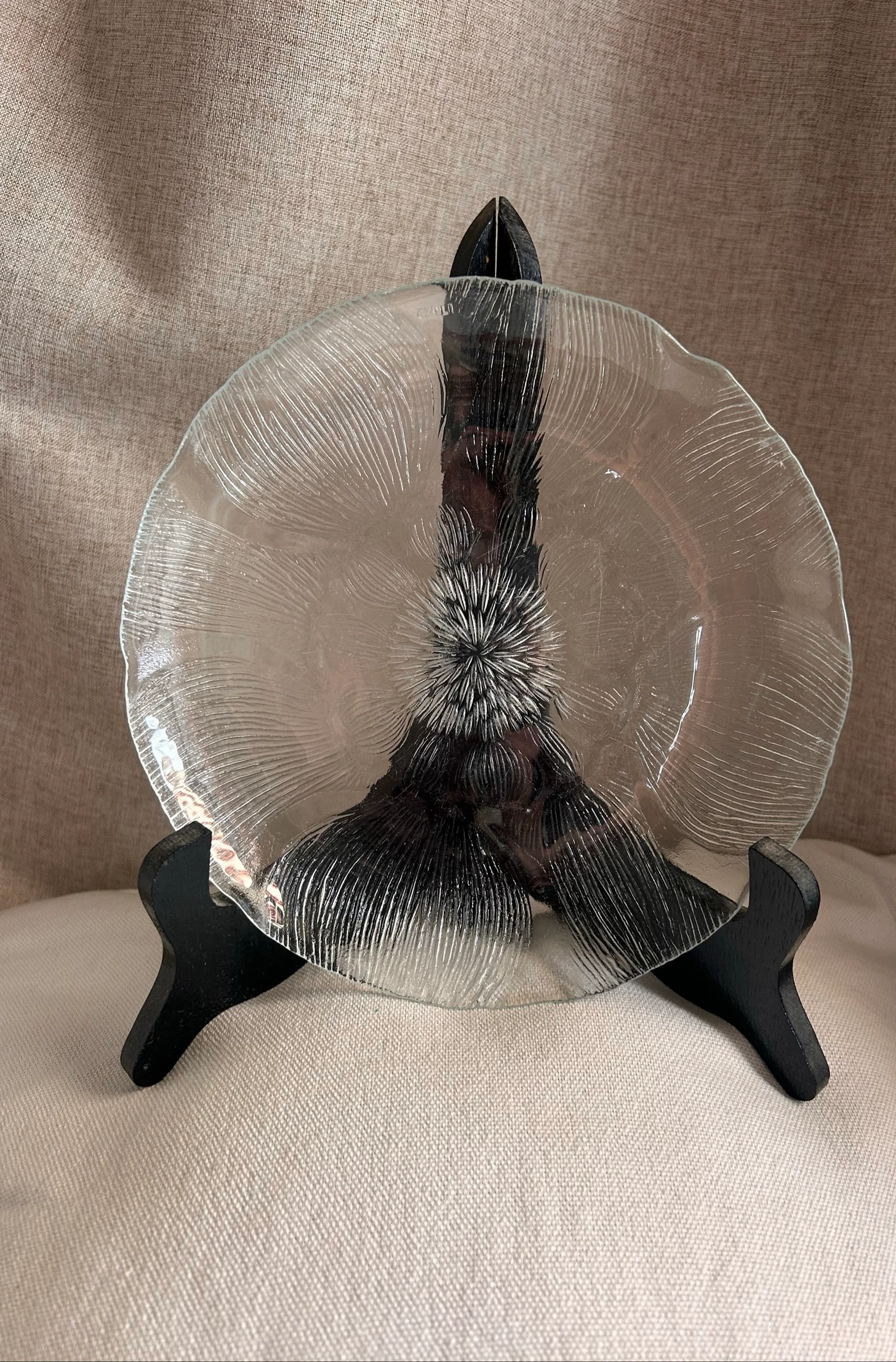 Vintage textured molded glass bowl / plate CALI France – Flower Decor – 19 cm – photo 6